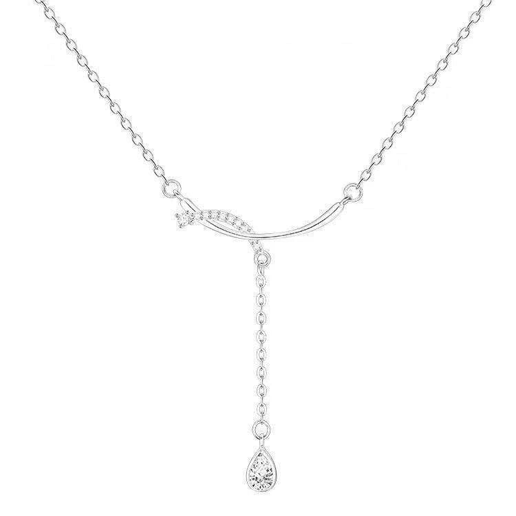 Collana Y Argento 925 Barra Intagliata Zirconio Goccia, Catena Regolabile