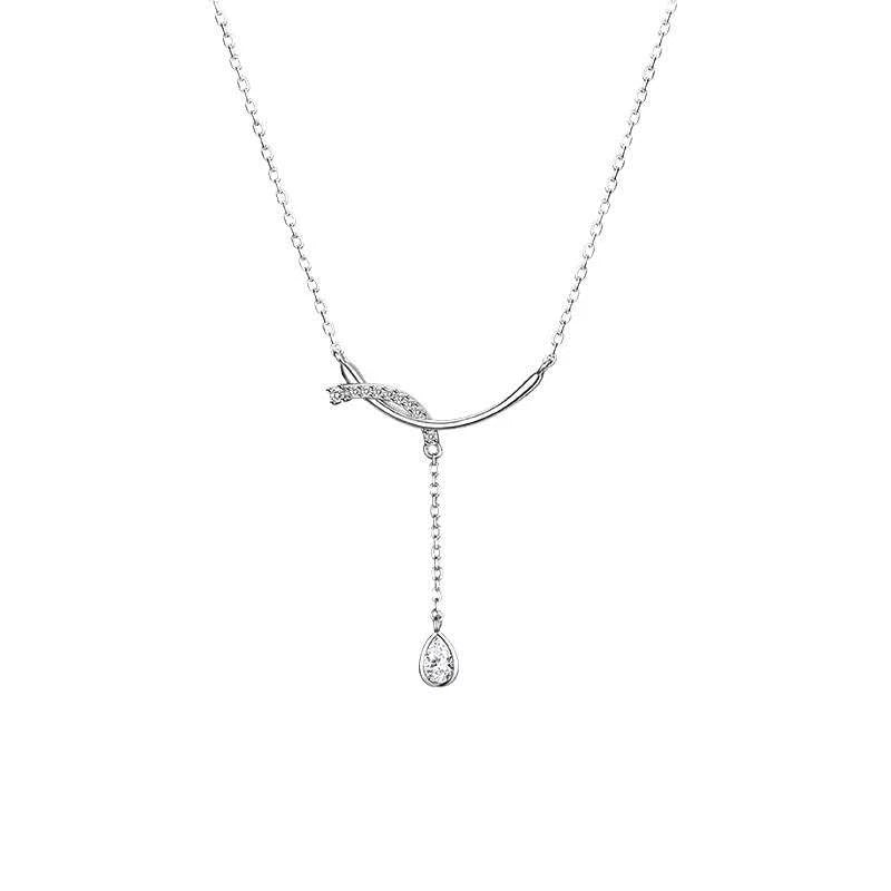 Collana Y Argento 925 Barra Intagliata Zirconio Goccia, Catena Regolabile