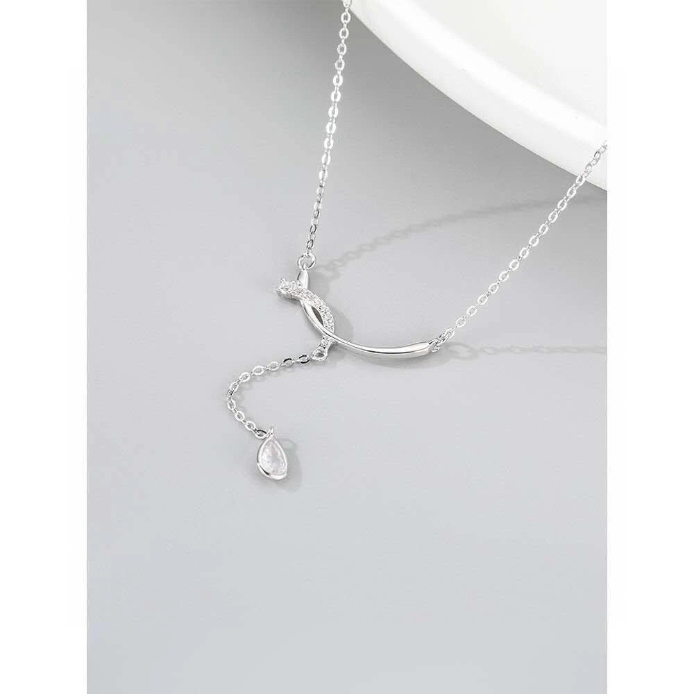 Collana Y Argento 925 Barra Intagliata Zirconio Goccia, Catena Regolabile