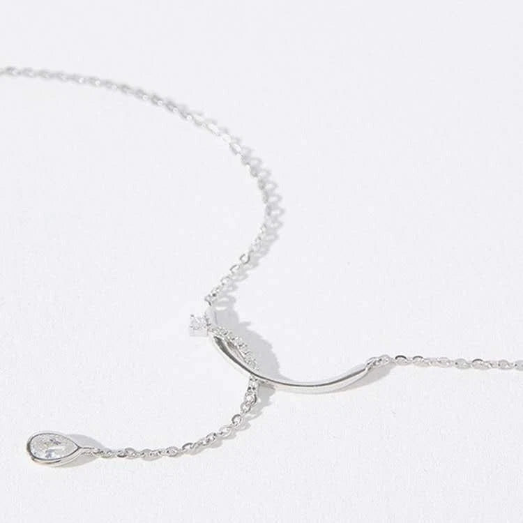 Collana Y Argento 925 Barra Intagliata Zirconio Goccia, Catena Regolabile