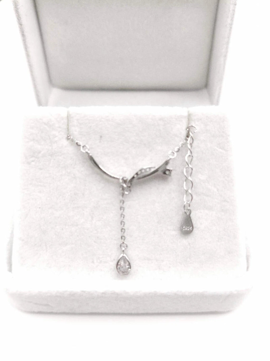 Collana Y Argento 925 Barra Intagliata Zirconio Goccia, Catena Regolabile