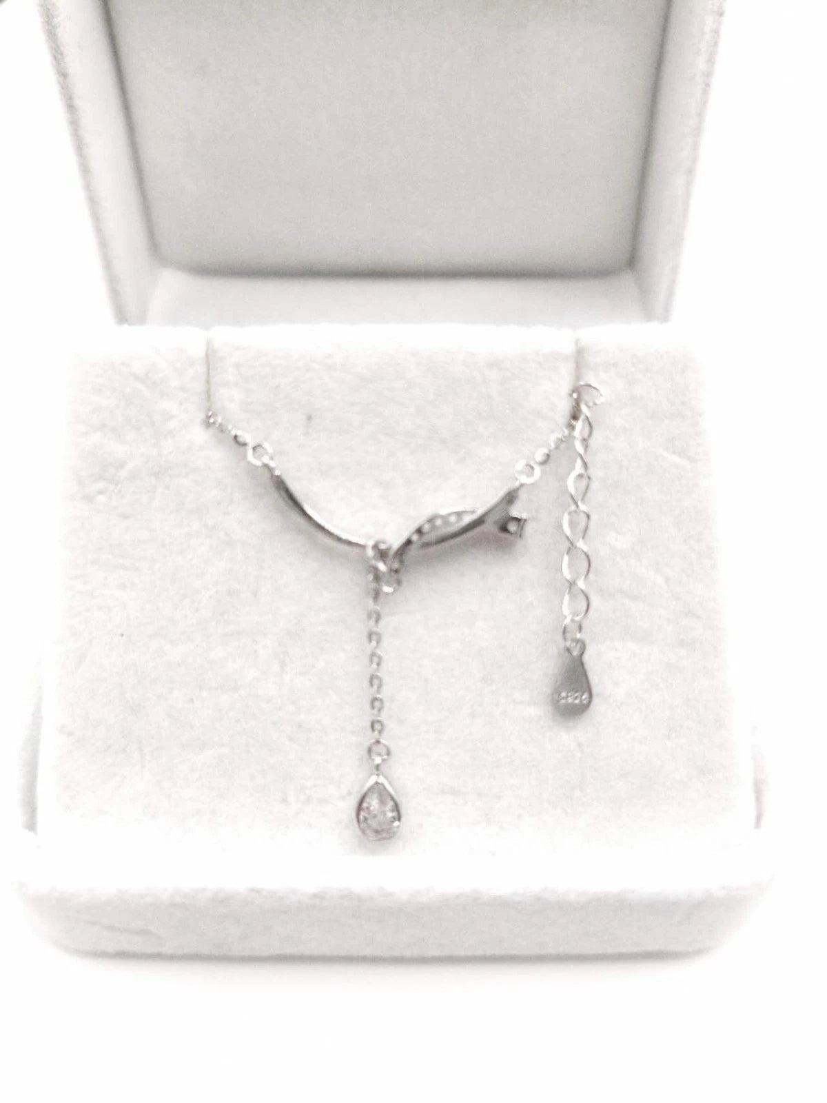 Collana Y Argento 925 Barra Intagliata Zirconio Goccia, Catena Regolabile