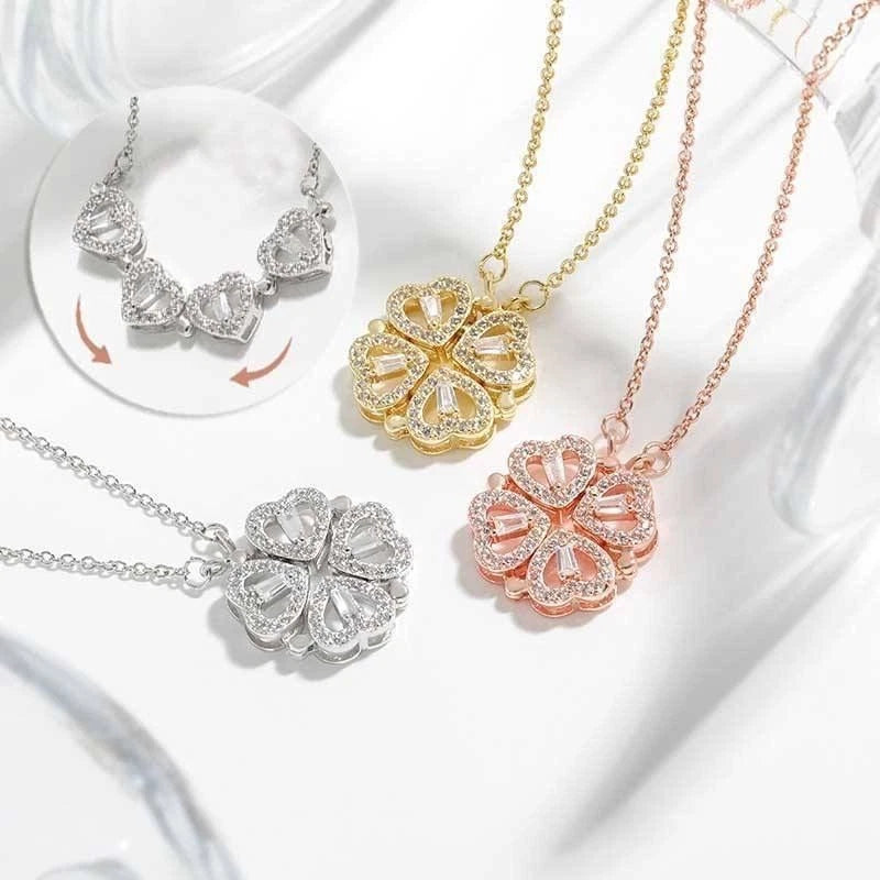 collana in argento 925 quadrifoglio e cuore