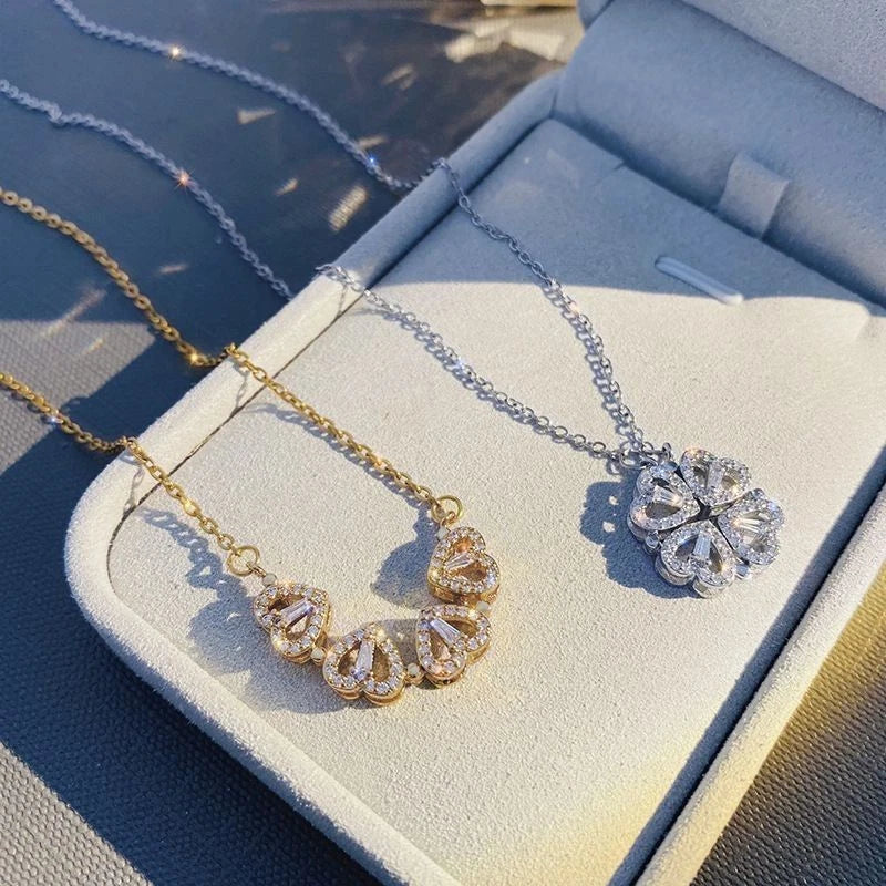 collana in argento 925 quadrifoglio e cuore