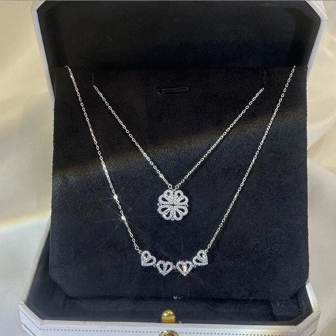 collana in argento 925 quadrifoglio e cuore