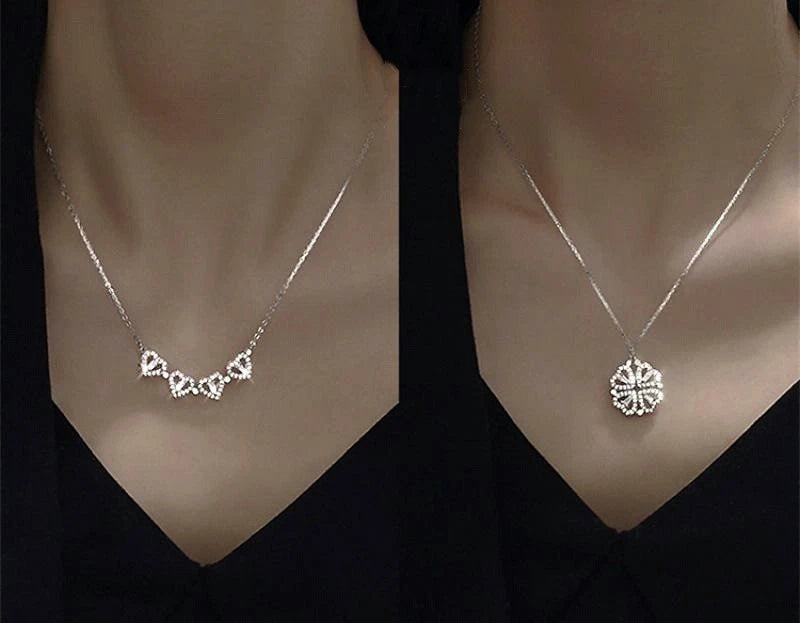 collana in argento 925 quadrifoglio e cuore