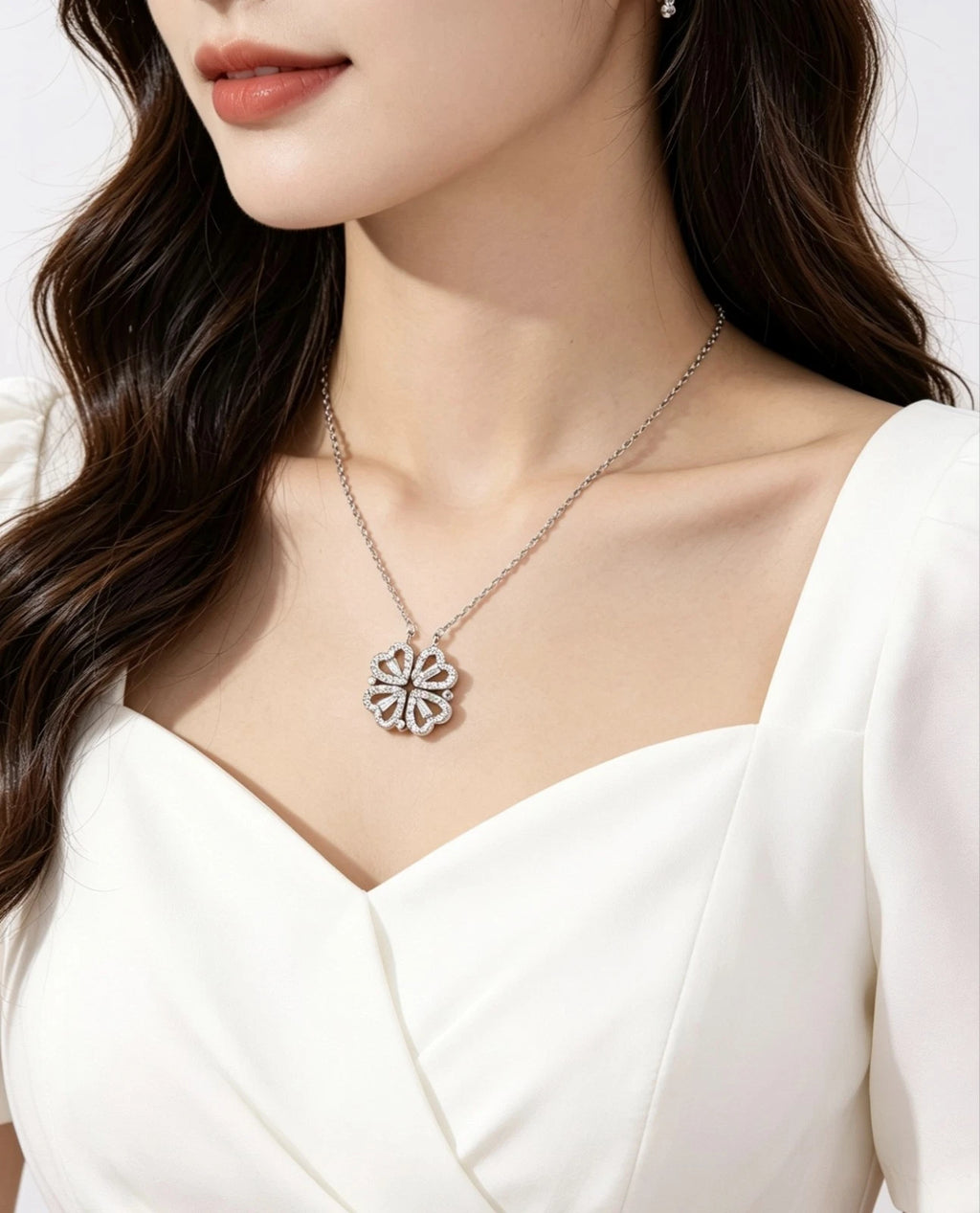 collana in argento 925 quadrifoglio e cuore