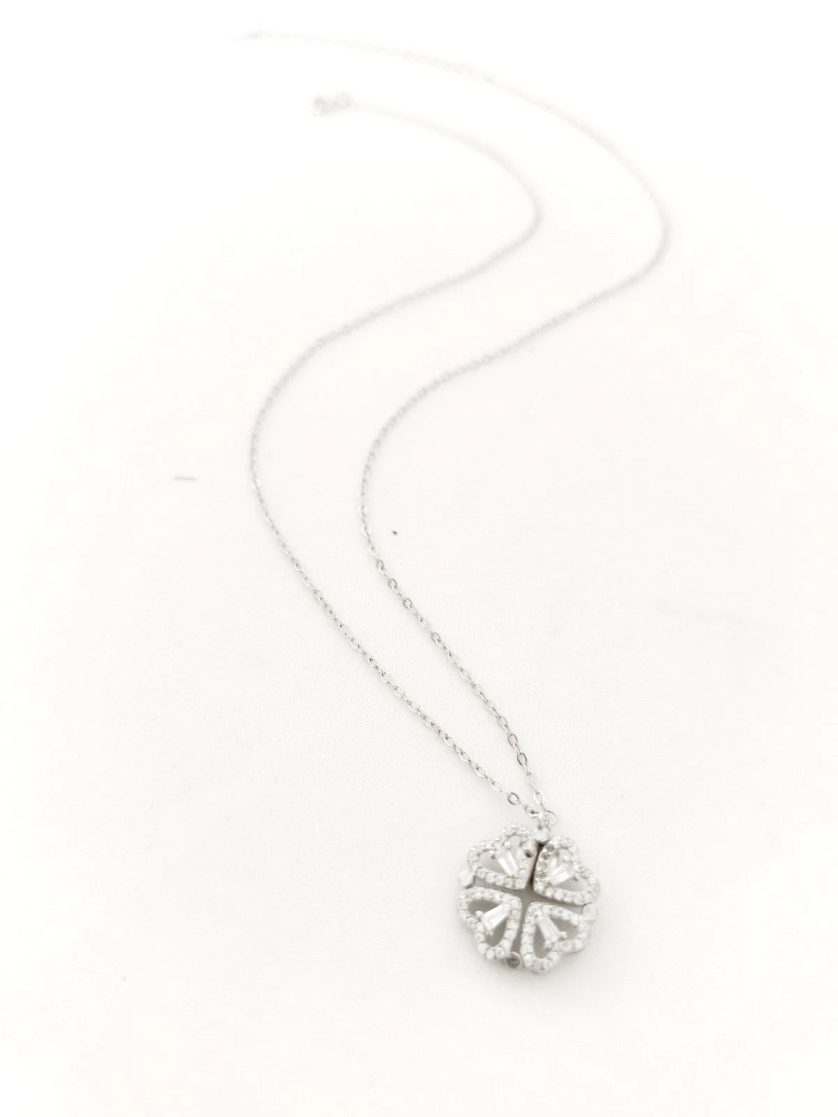 collana in argento 925 quadrifoglio e cuore