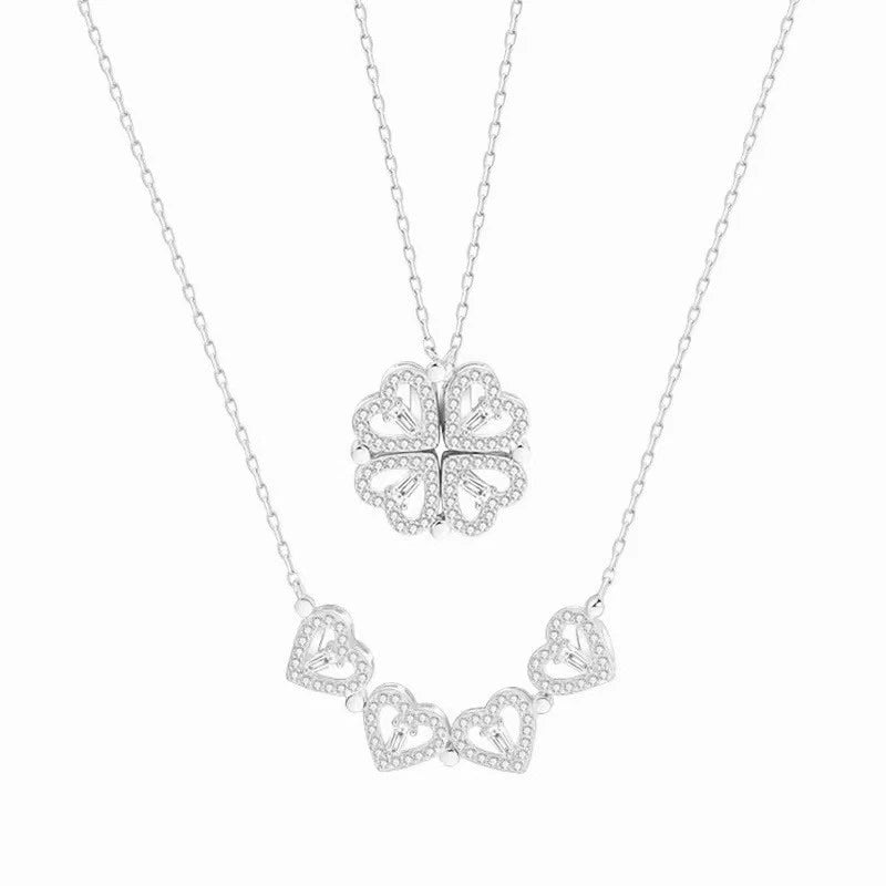 collana in argento 925 quadrifoglio e cuore