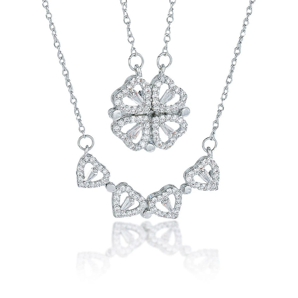 collana in argento 925 quadrifoglio e cuore