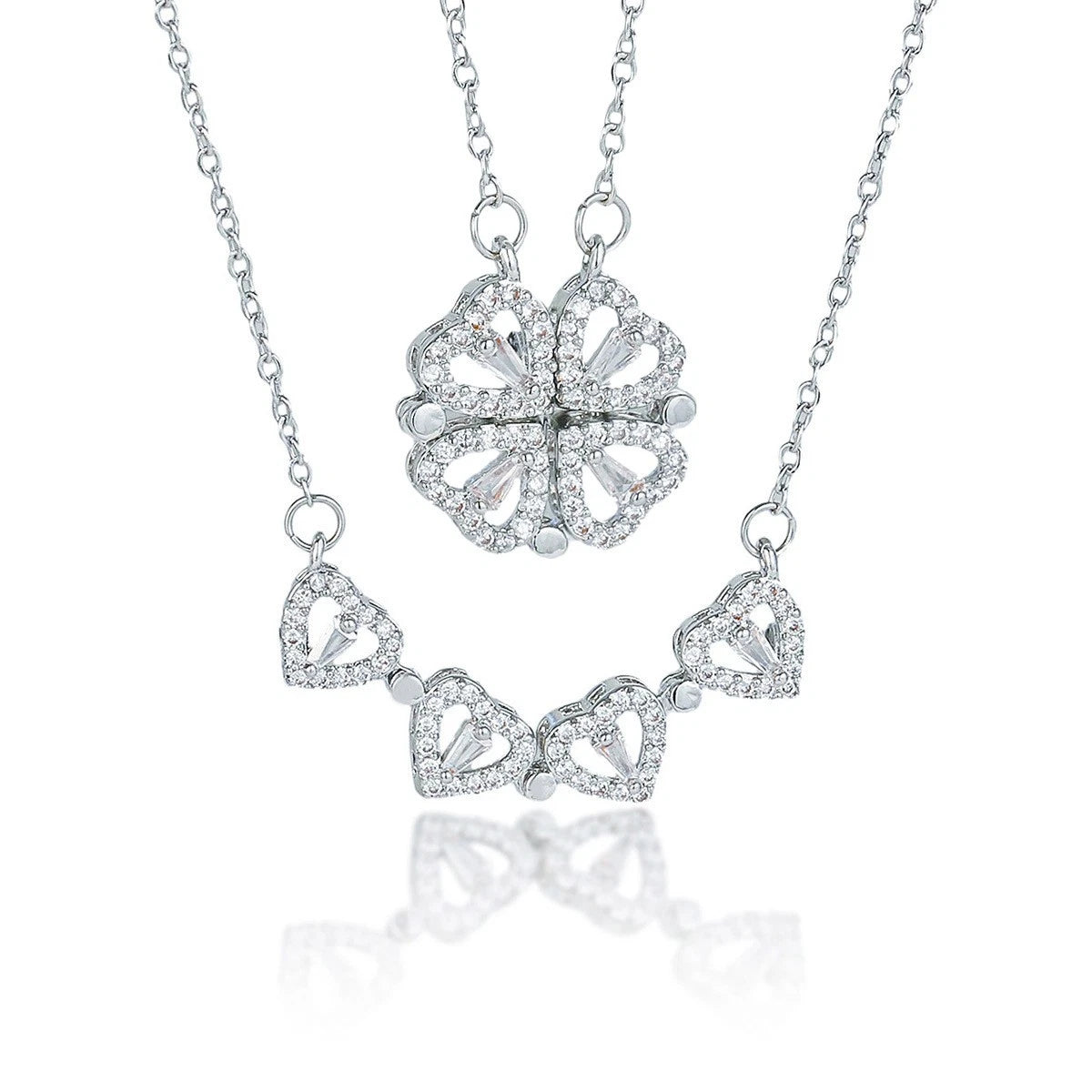 collana in argento 925 quadrifoglio e cuore