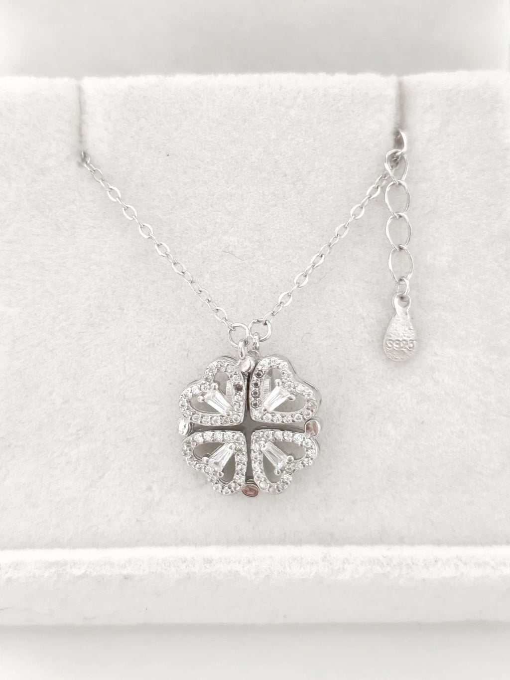 collana in argento 925 quadrifoglio e cuore