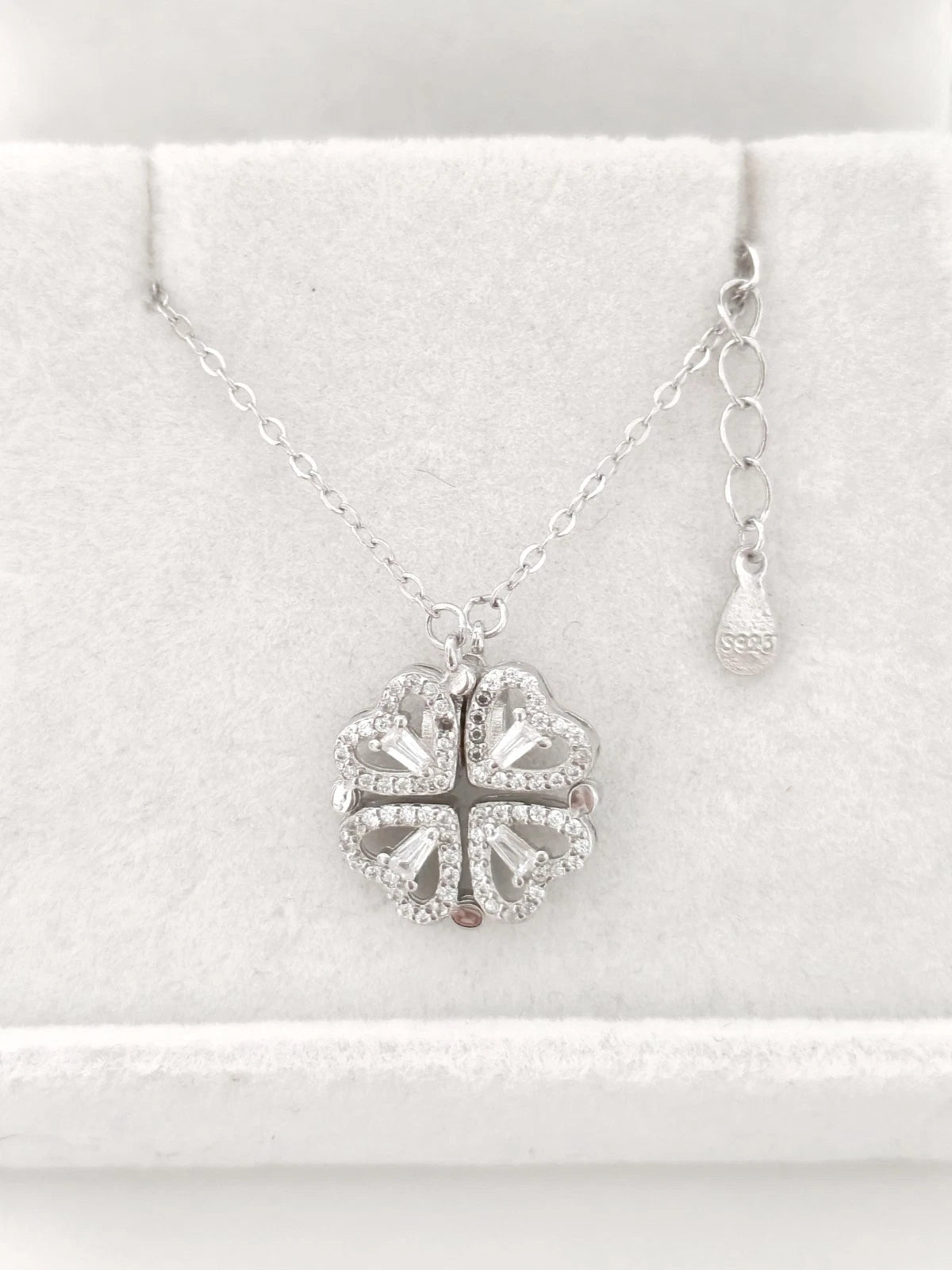 collana in argento 925 quadrifoglio e cuore
