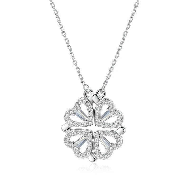 collana in argento 925 quadrifoglio e cuore
