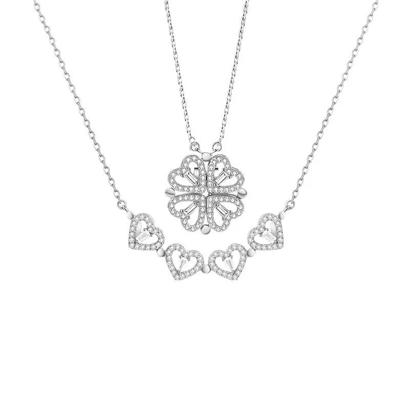collana in argento 925 quadrifoglio e cuore