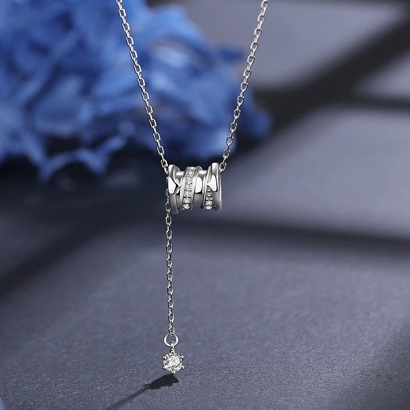 Collana a barilotto in argento 925, ciondolo lariat con zirconi per donna