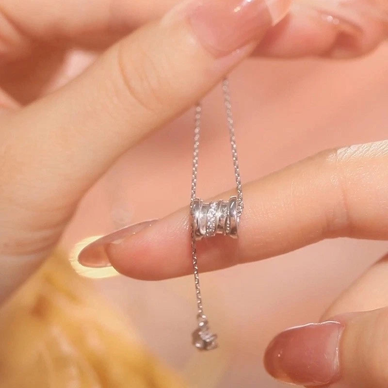 Collana a barilotto in argento 925, ciondolo lariat con zirconi per donna