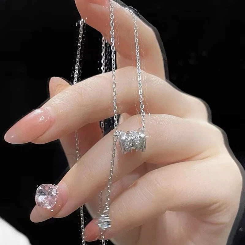 Collana a barilotto in argento 925, ciondolo lariat con zirconi per donna