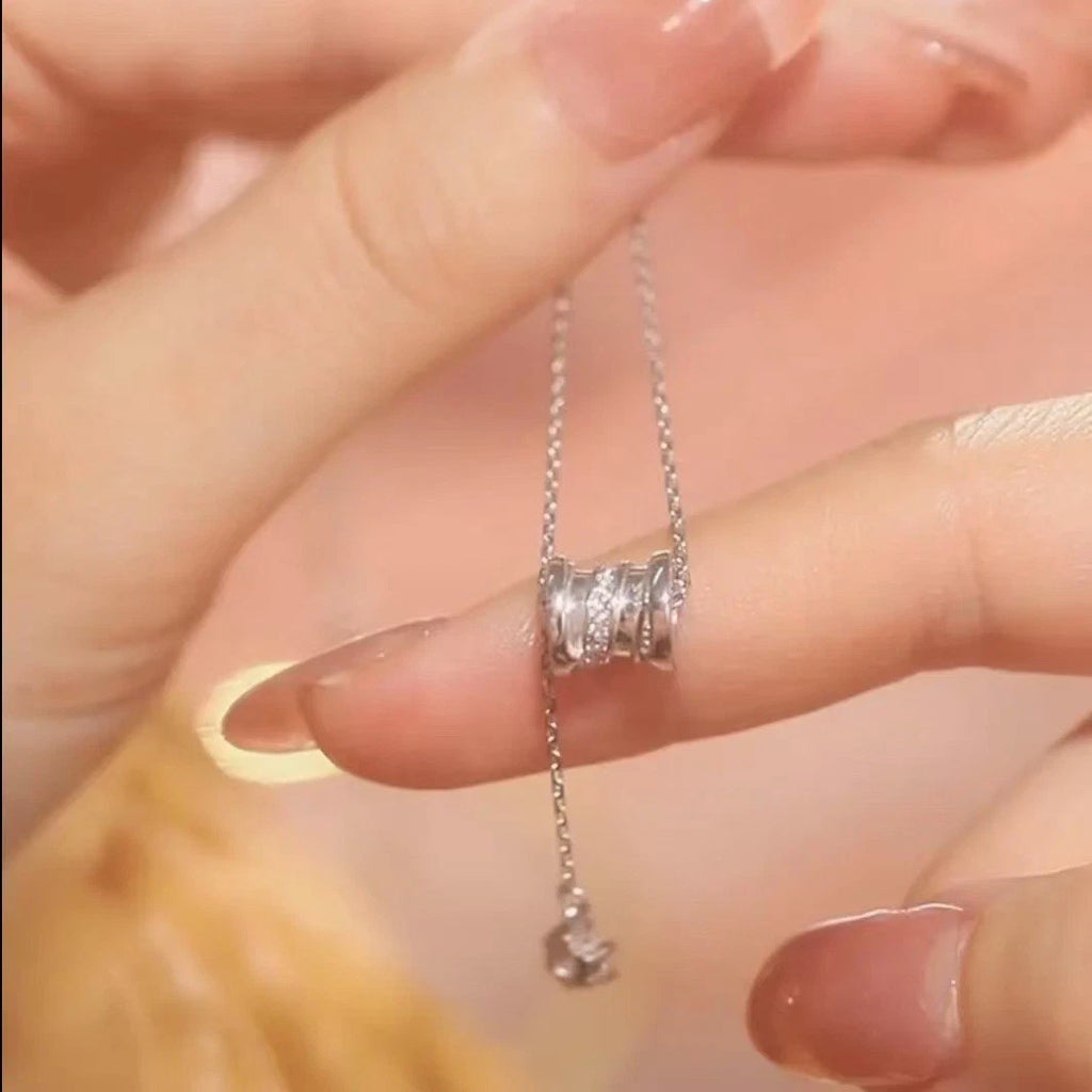 Collana a barilotto in argento 925, ciondolo lariat con zirconi per donna