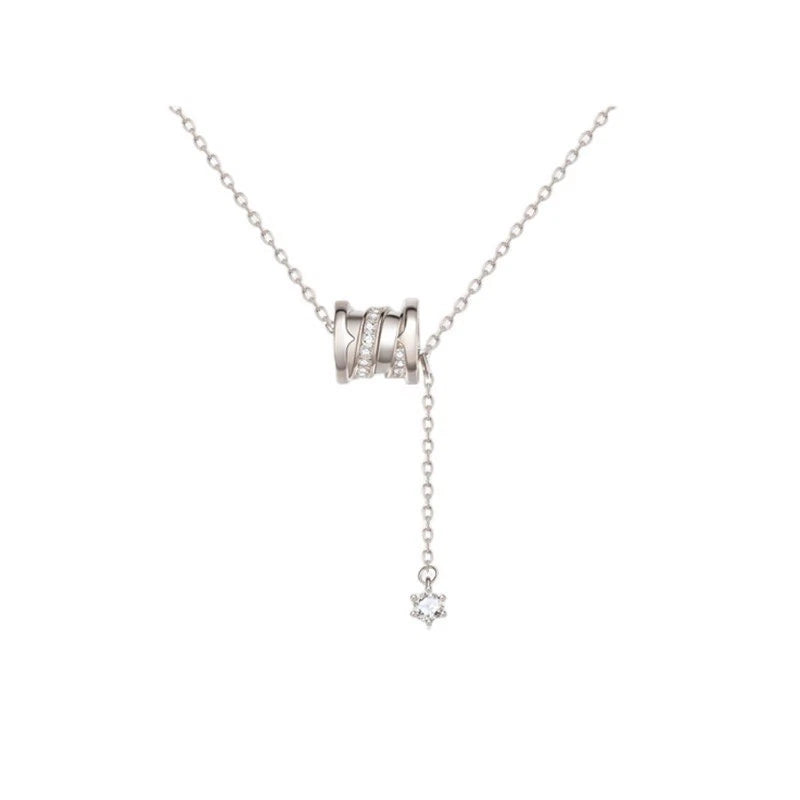 Collana a barilotto in argento 925, ciondolo lariat con zirconi per donna