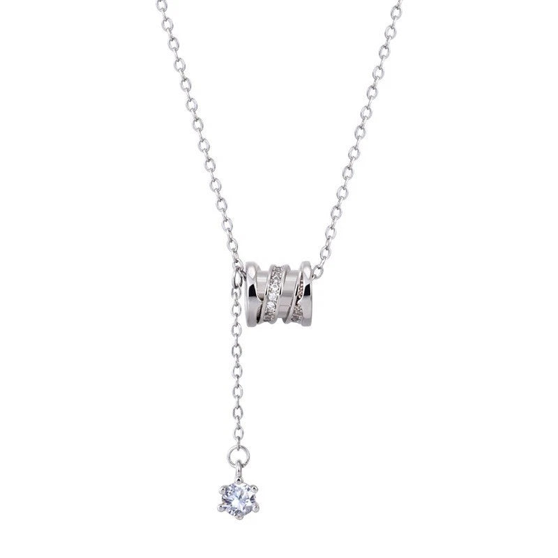 Collana a barilotto in argento 925, ciondolo lariat con zirconi per donna