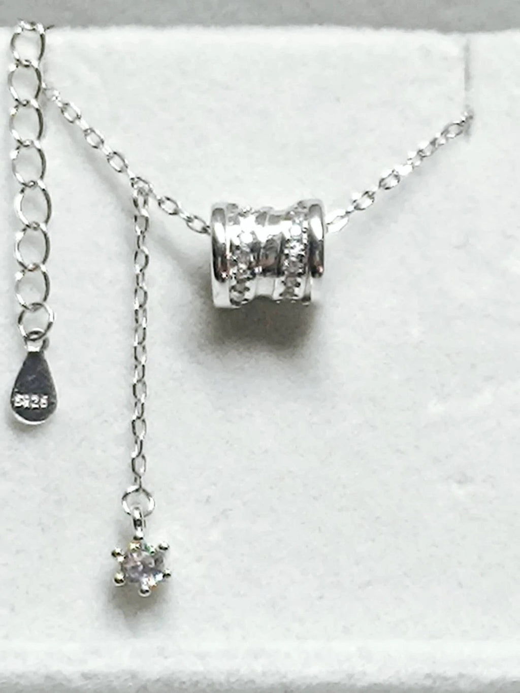 Collana a barilotto in argento 925, ciondolo lariat con zirconi per donna