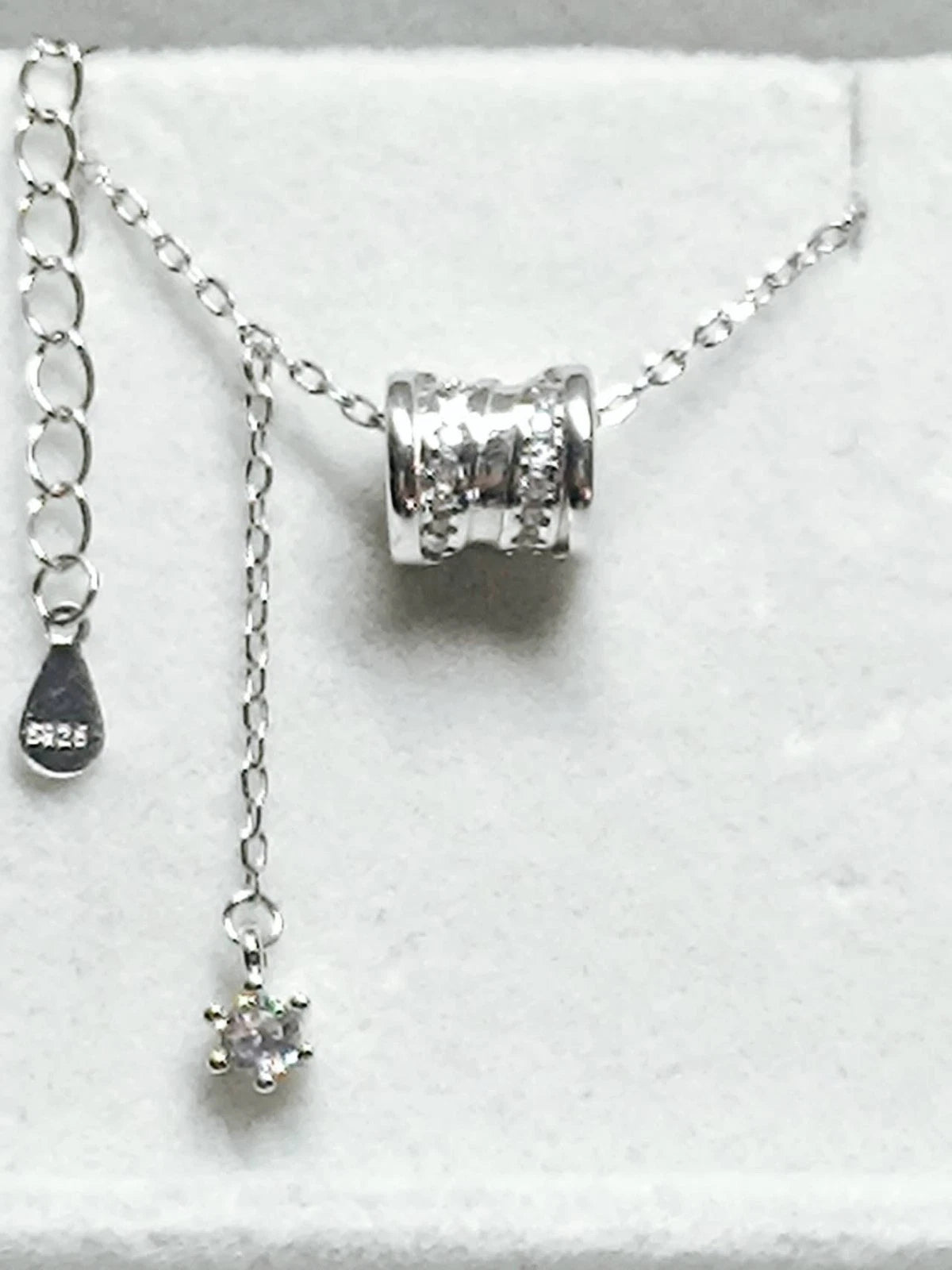 Collana a barilotto in argento 925, ciondolo lariat con zirconi per donna