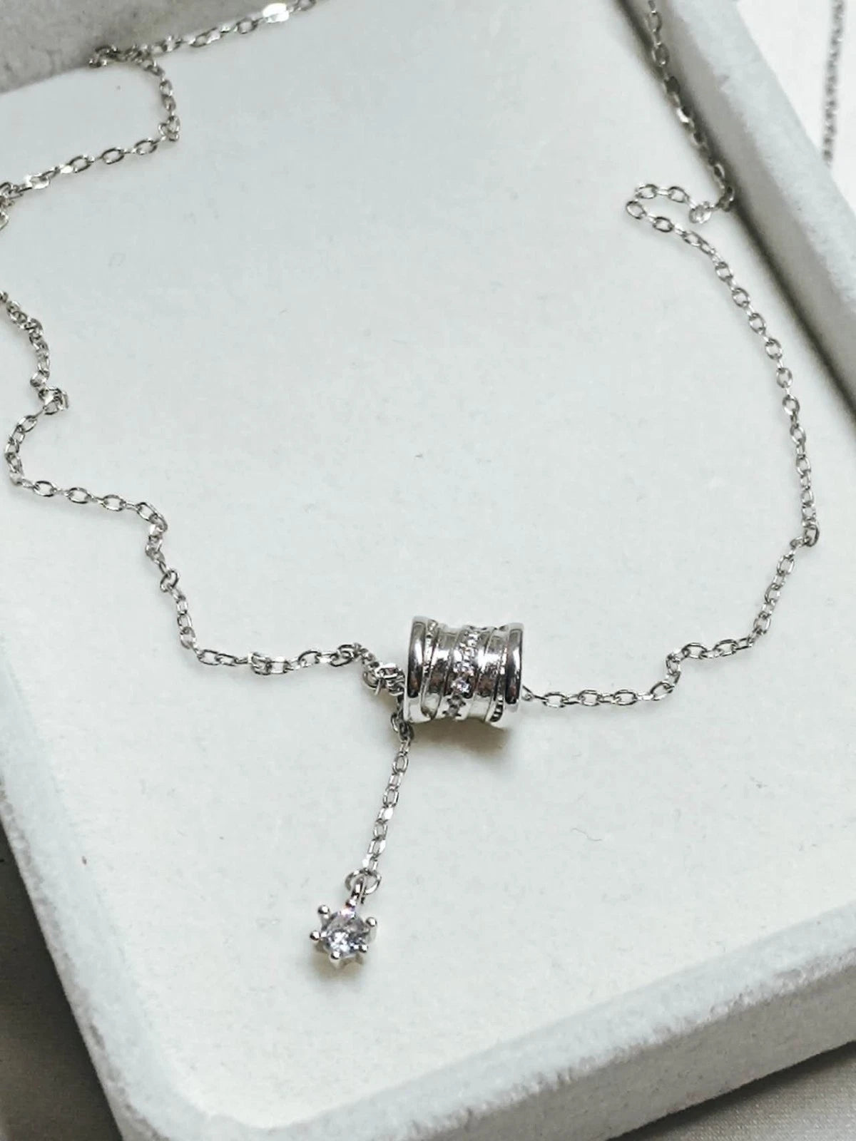 Collana a barilotto in argento 925, ciondolo lariat con zirconi per donna
