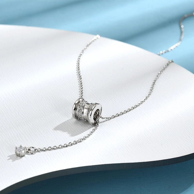 Collana a barilotto in argento 925, ciondolo lariat con zirconi per donna