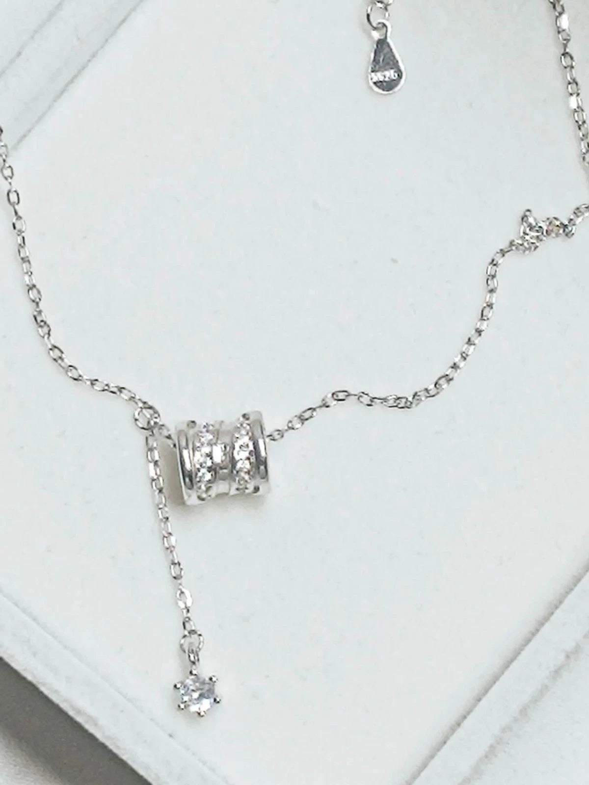 Collana a barilotto in argento 925, ciondolo lariat con zirconi per donna