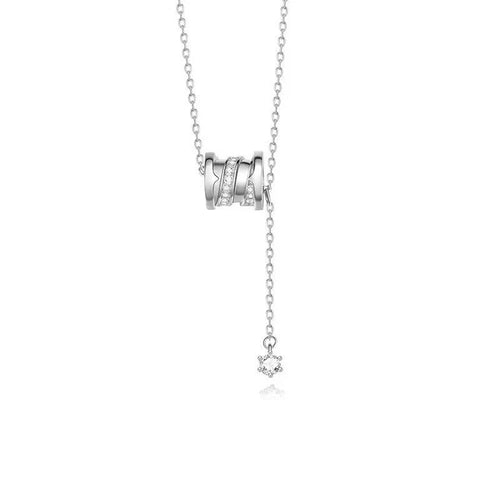 Collana a barilotto in argento 925, ciondolo lariat con zirconi per donna