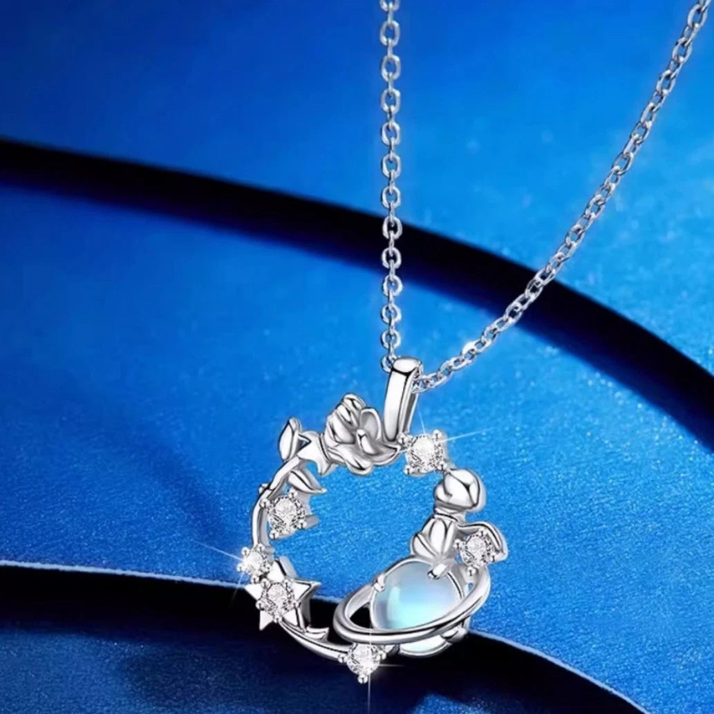 Collana in argento S925 con ciondolo cielo stellato in opale, tema spaziale