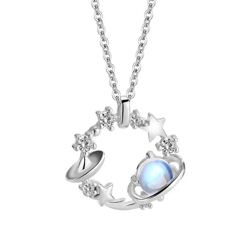 Collana in argento S925 con ciondolo cielo stellato in opale, tema spaziale