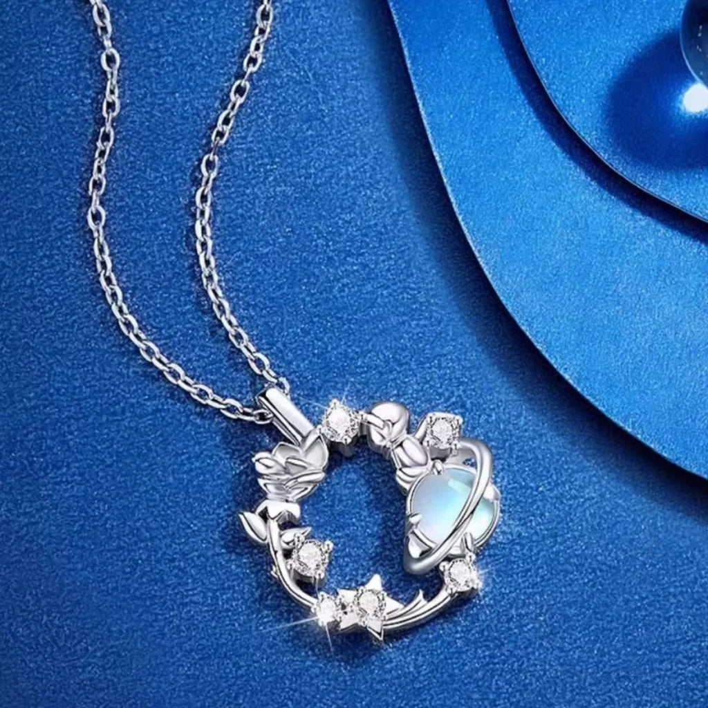 Collana in argento S925 con ciondolo cielo stellato in opale, tema spaziale