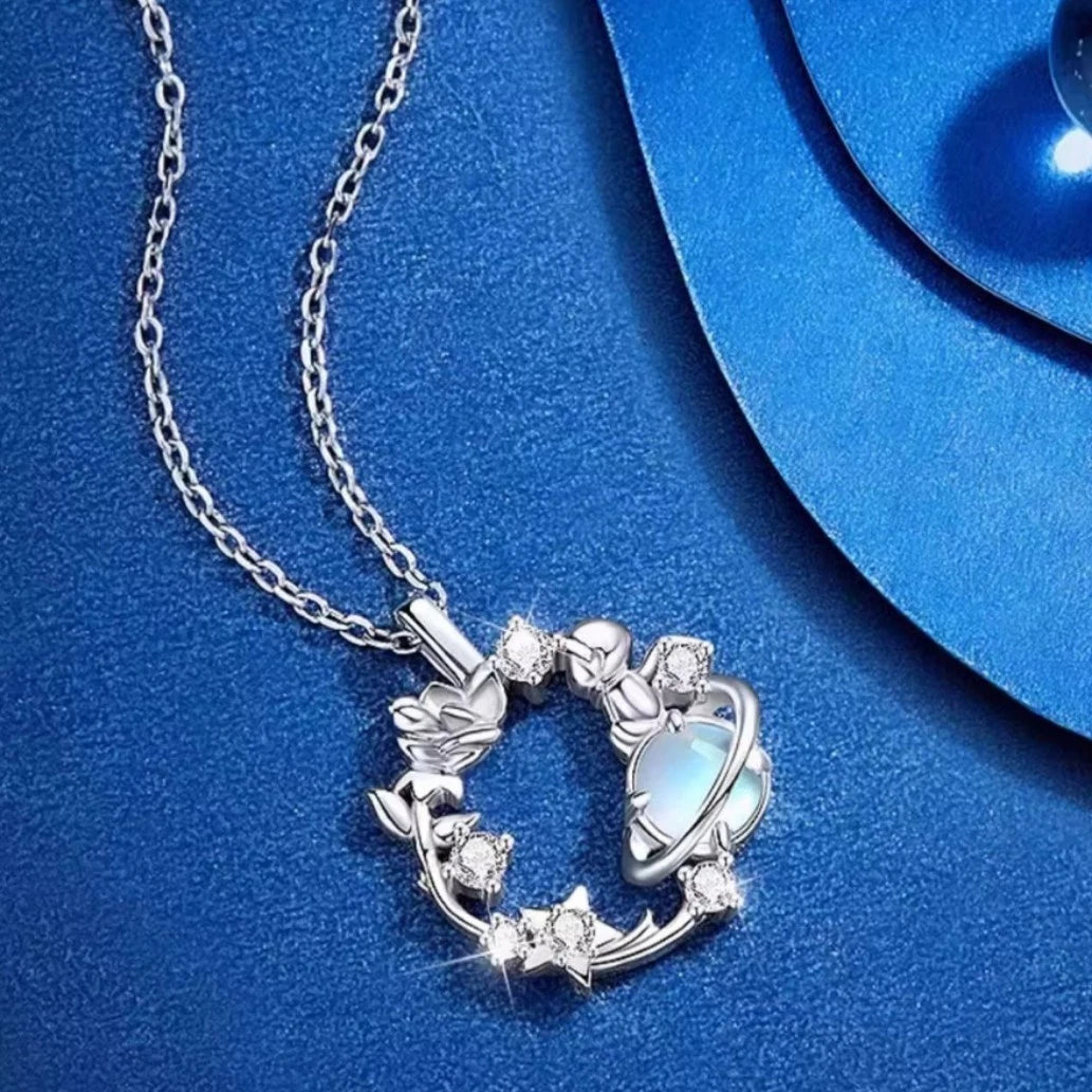 Collana in argento S925 con ciondolo cielo stellato in opale, tema spaziale