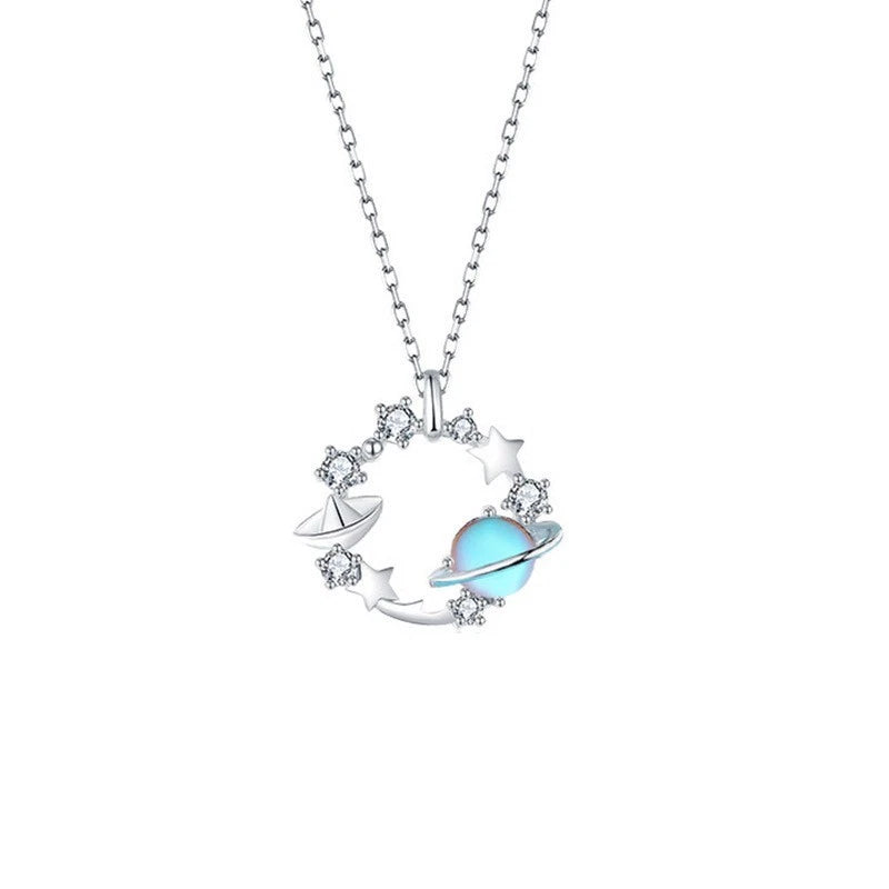 Collana in argento S925 con ciondolo cielo stellato in opale, tema spaziale
