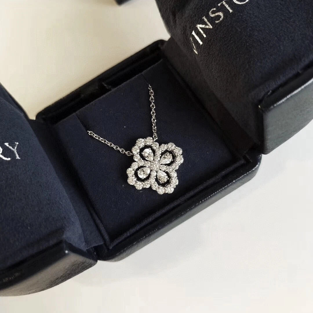 Collana trifoglio fortunato in argento 925 con pietre incastonate,ipoallergenica