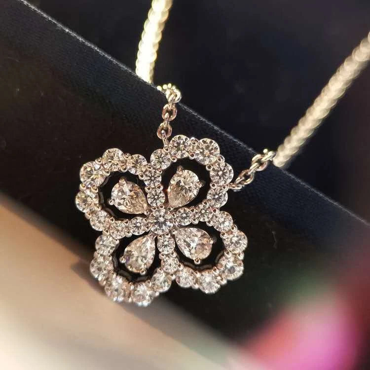 Collana trifoglio fortunato in argento 925 con pietre incastonate,ipoallergenica