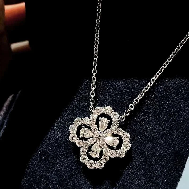 Collana trifoglio fortunato in argento 925 con pietre incastonate,ipoallergenica
