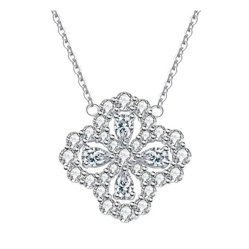 Collana trifoglio fortunato in argento 925 con pietre incastonate,ipoallergenica
