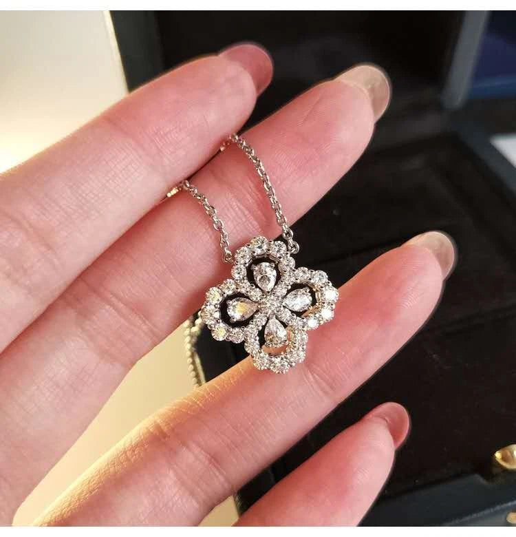 Collana trifoglio fortunato in argento 925 con pietre incastonate,ipoallergenica