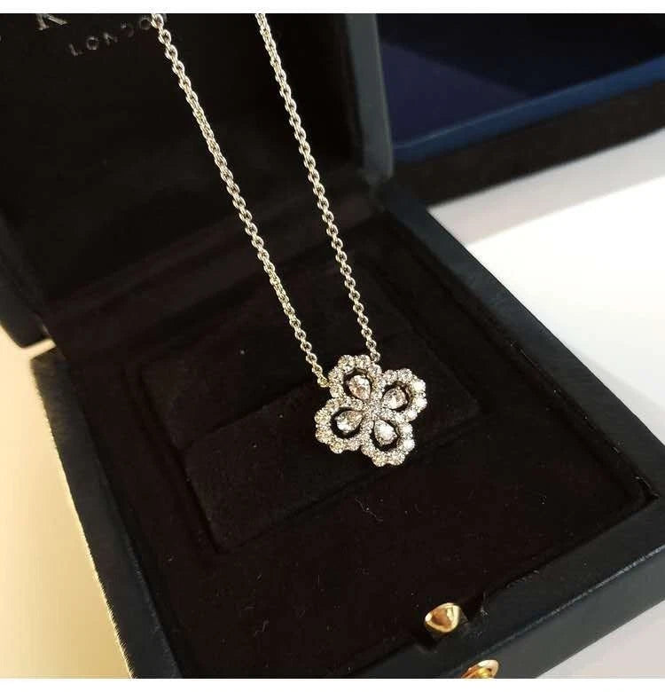 Collana trifoglio fortunato in argento 925 con pietre incastonate,ipoallergenica