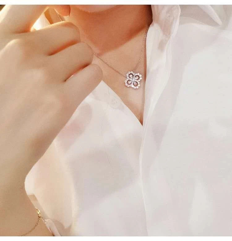 Collana trifoglio fortunato in argento 925 con pietre incastonate,ipoallergenica
