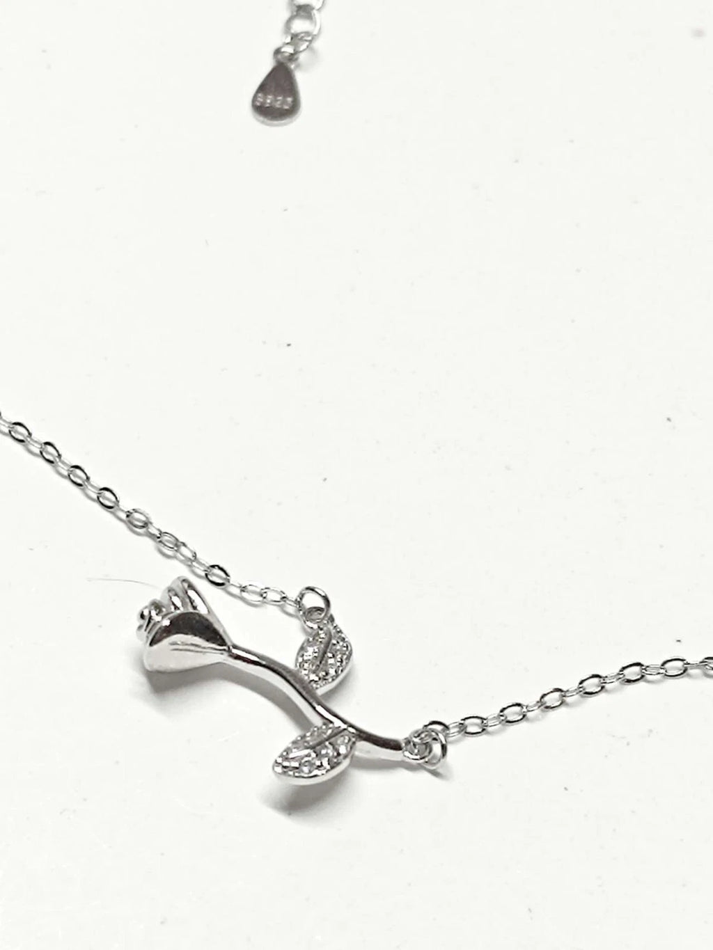 Collana Argento 925 Pendente Rosa Ramoscello Zirconi Brillanti, Cate Regolabile