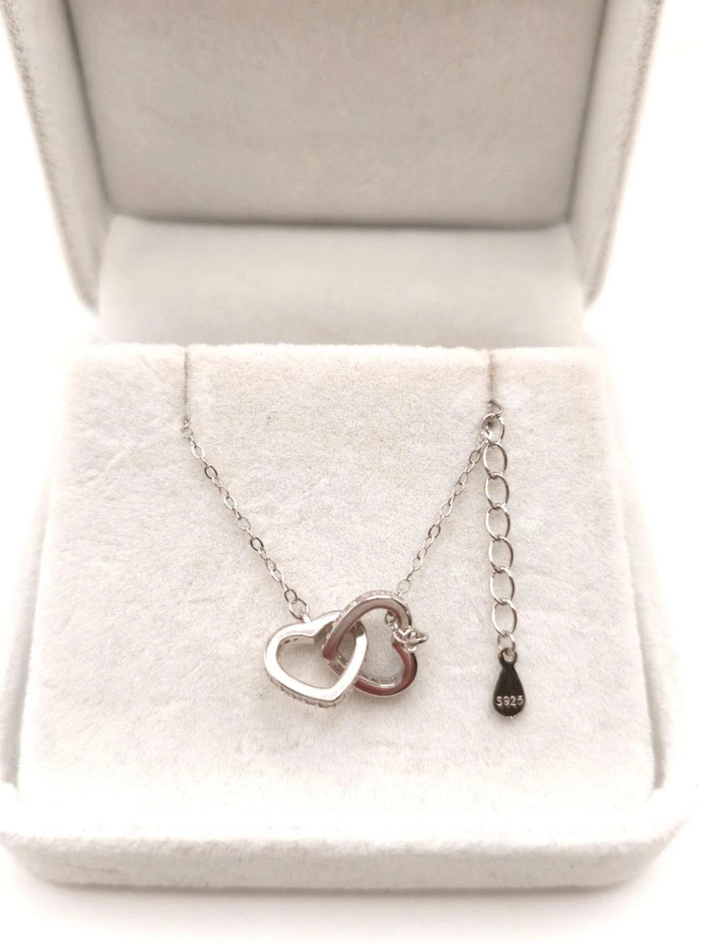 Collana Argento 925 Doppio Cuore Incrociato Zirconi, Catena Regolabile