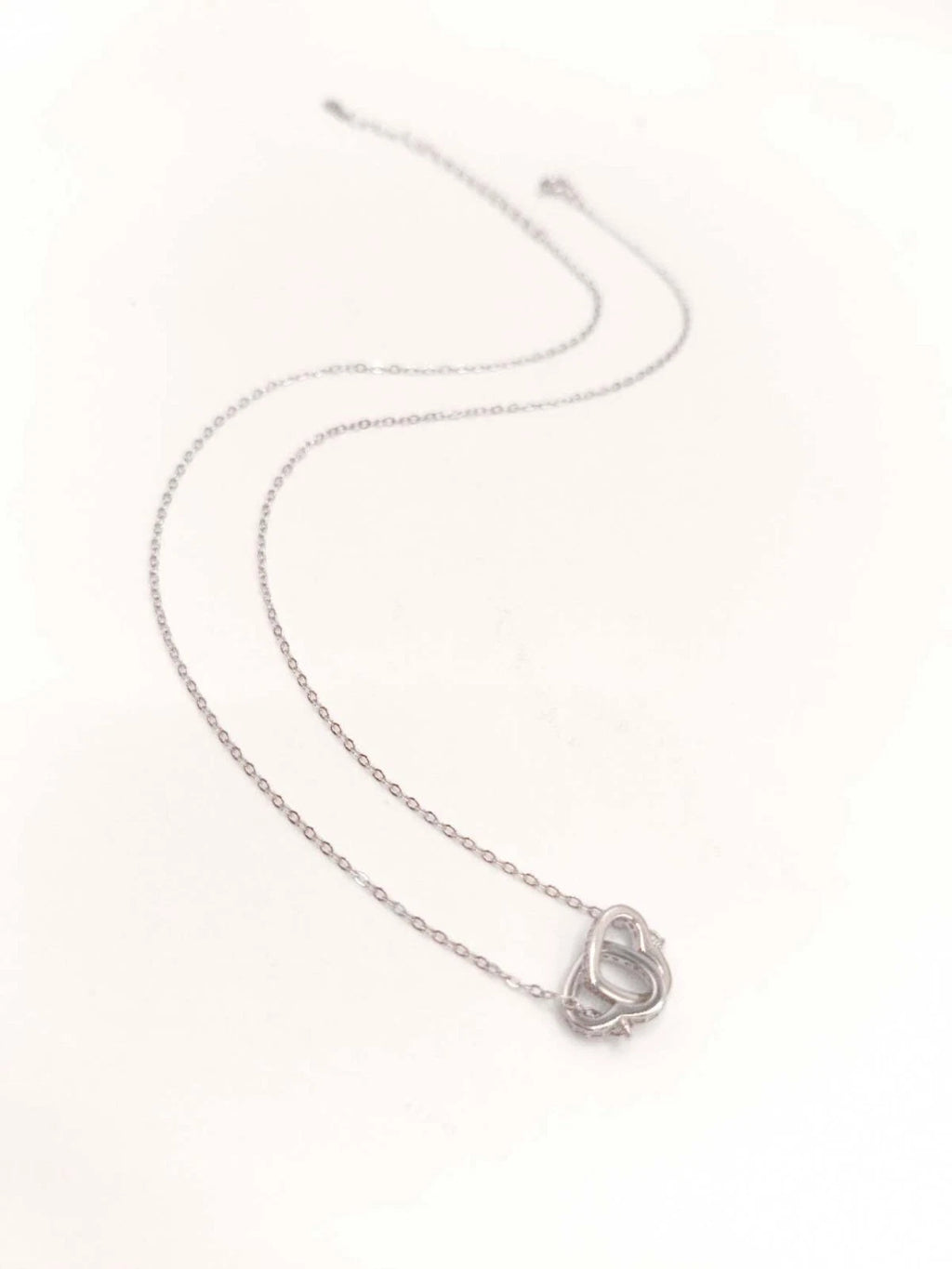 Collana Argento 925 Doppio Cuore Incrociato Zirconi, Catena Regolabile
