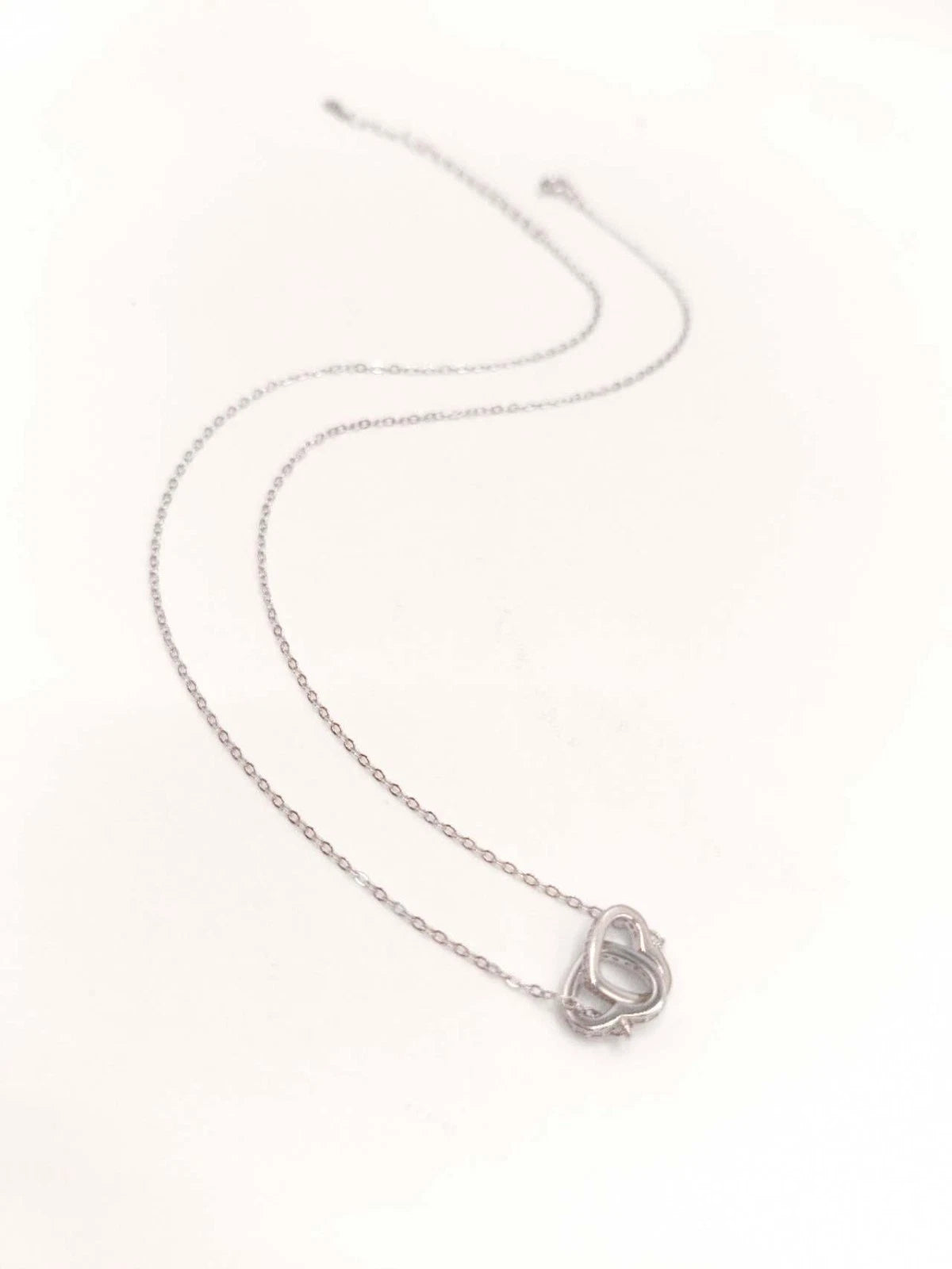 Collana Argento 925 Doppio Cuore Incrociato Zirconi, Catena Regolabile