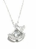 Collana Pendente Foglia Ginkgo Argento 925 Zirconi Brillanti, Catena Regolabile