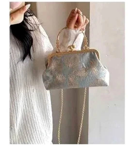 Pochette da sera con ricamo floreale, a mano o a tracolla