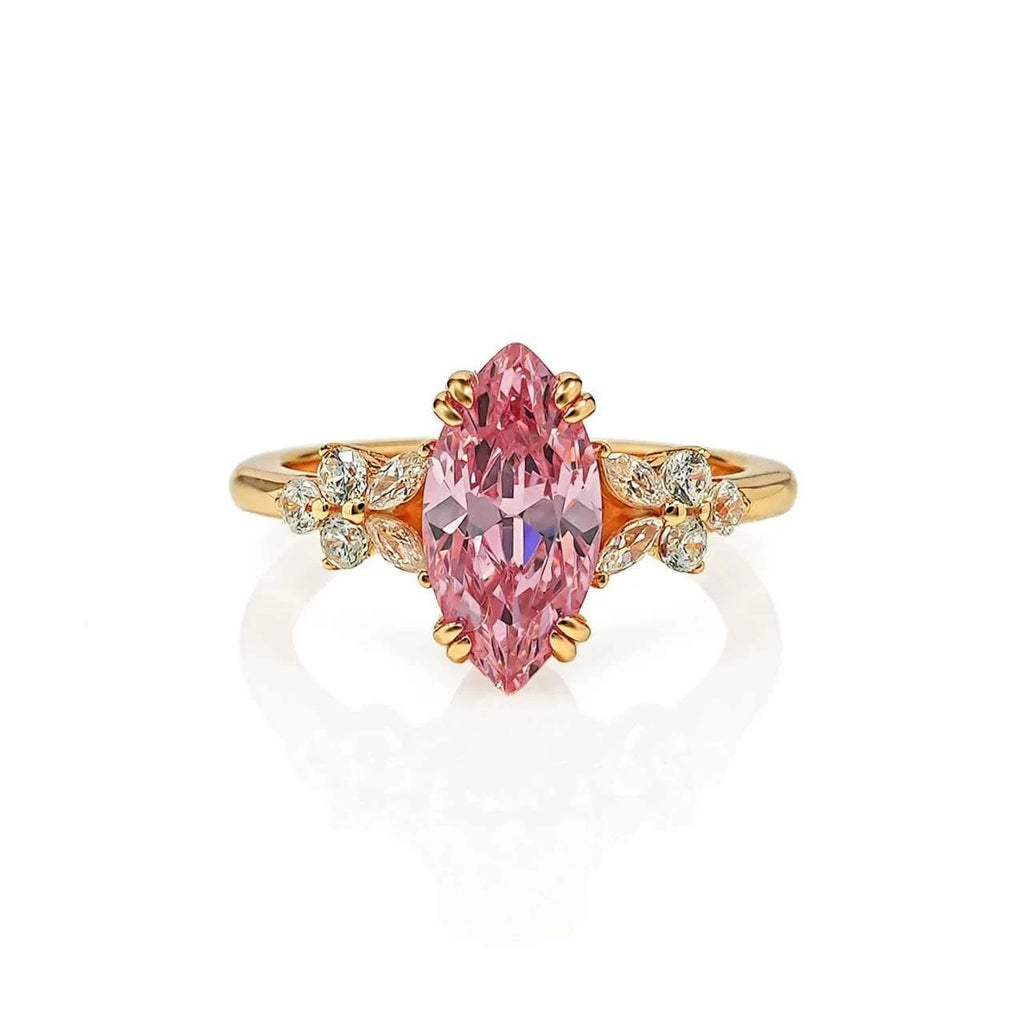 Anello aperto con diamante Padparadscha rosa ghiaccio taglio marquise a fiore